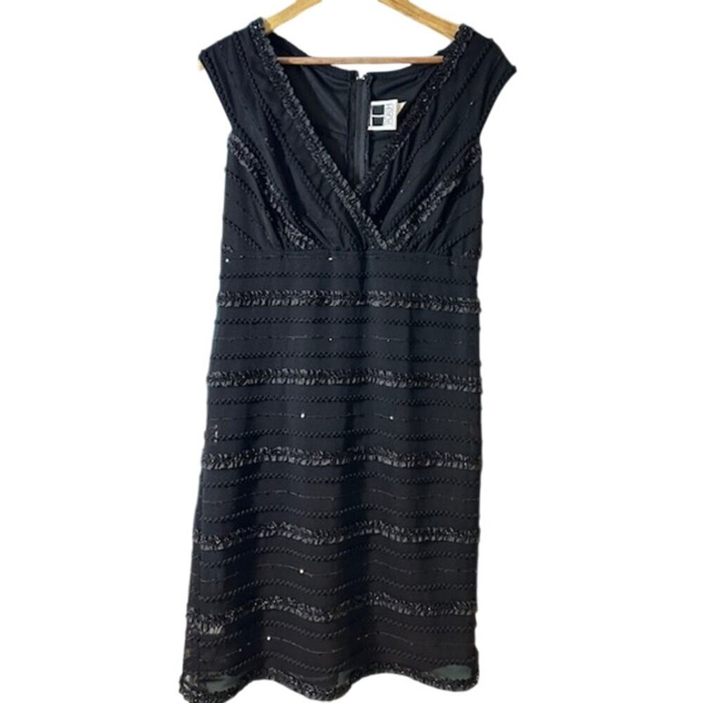 TADASHI Women's Mesh Bead Ruffle Sheer Dress US 14 Black Vintage Cocktail Party